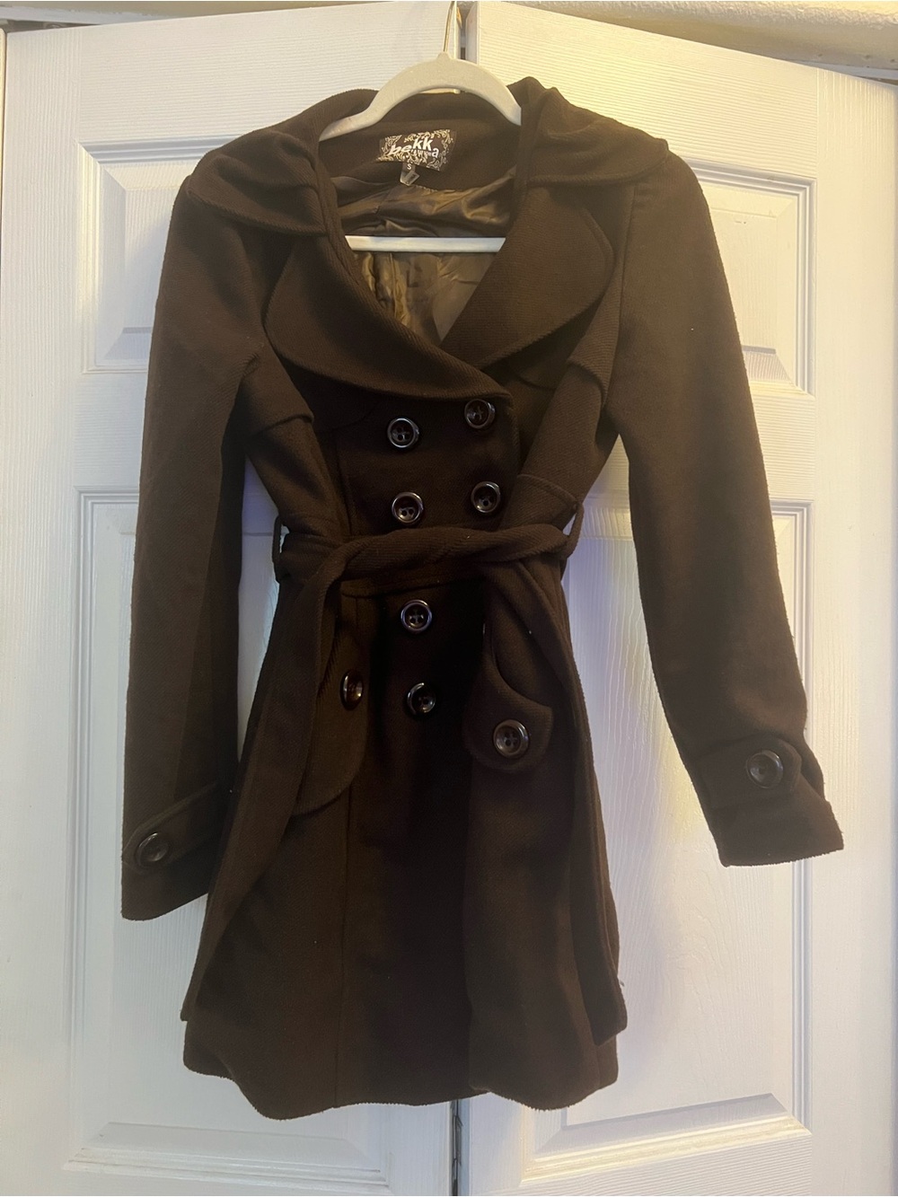 Dark Brown Double-Breasted Belted Peacoat